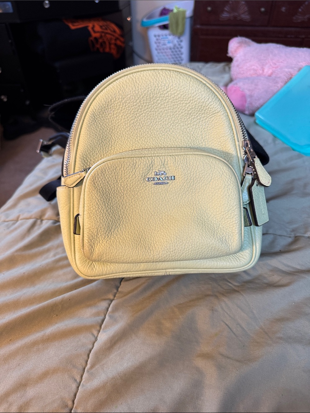 Coach Pebbled Leather Mini Backpack in Pale Yellow Cream